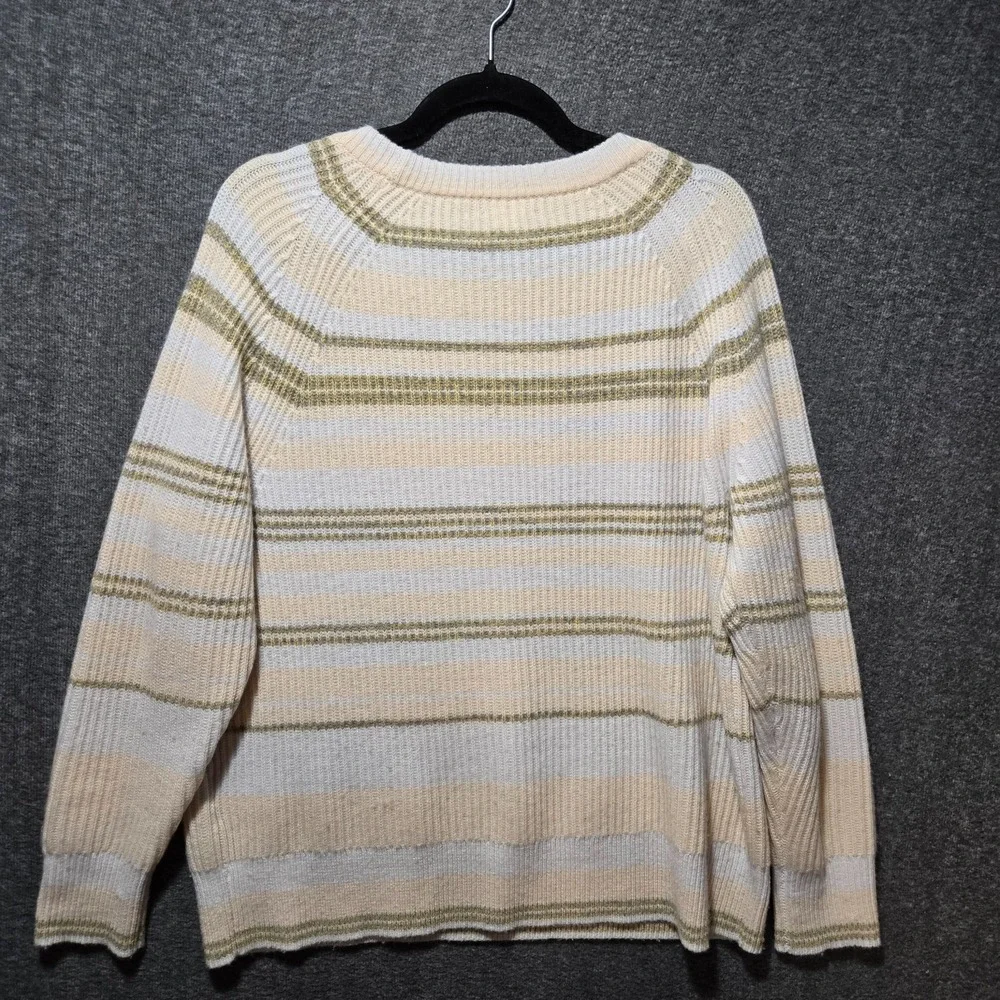 J. Crew Cashmere Ribbed Crewneck Sweatshirt‎ In Stripe S BF015 Pearl Oyster Ash